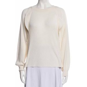 CHLOÉ • Cream Ribbed Ruffle Long Sleeve Silk-Blend Sweater
